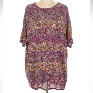 LuLaRoe Irma High Low Oversized Purple Floral Paisley Short Sleeve Tunic Size L